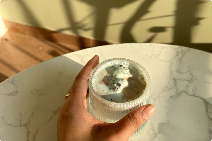 Iced drink with chocolate specks