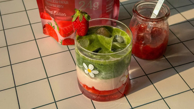 High Protein Strawberry Matcha Latte