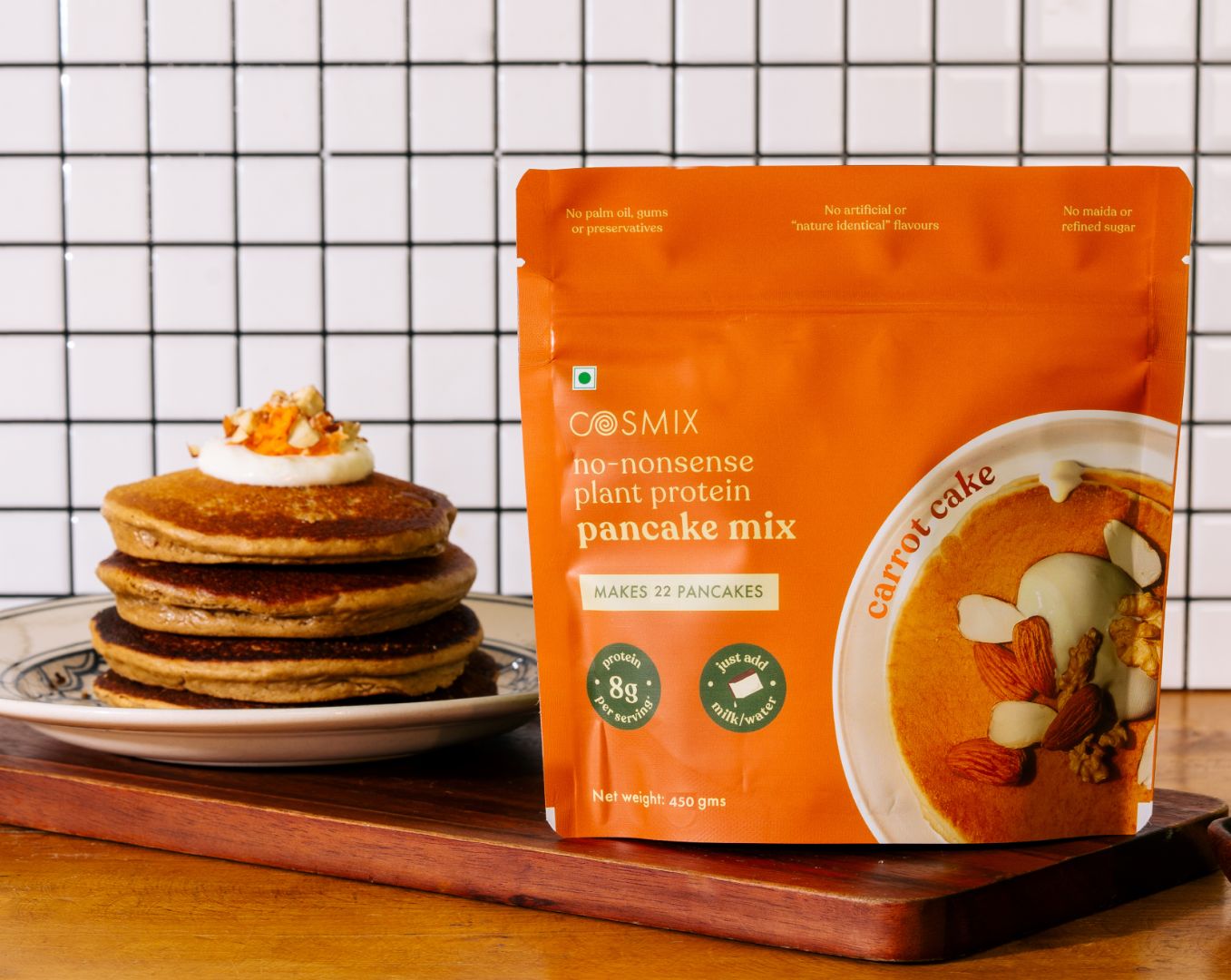 No-Nonsense Plant Protein Pancakes -  Carrot Cake