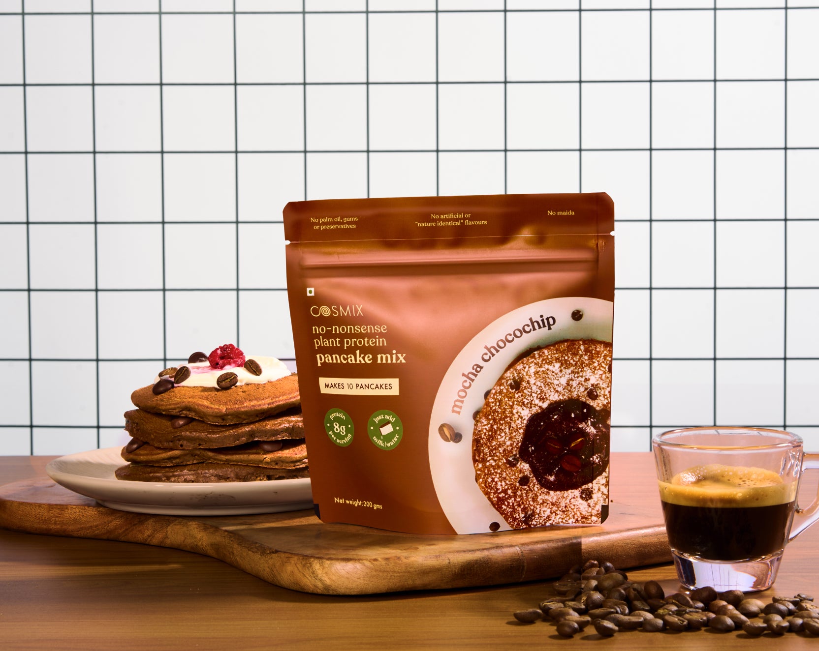 No-Nonsense Plant Protein Pancakes - Mocha Chocolate Chip